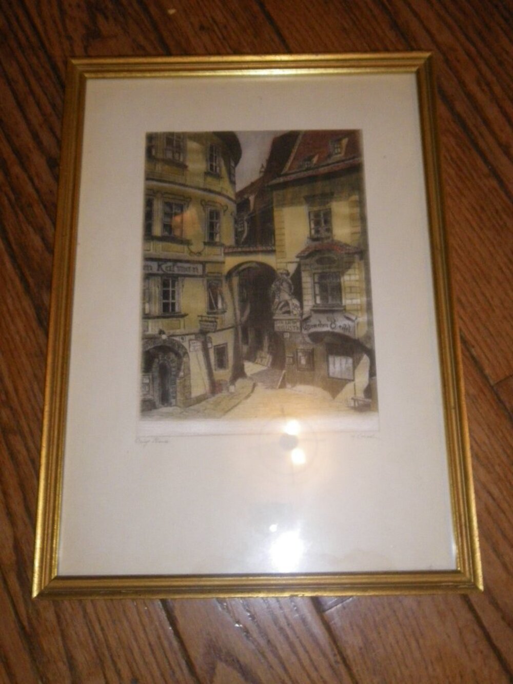 Vintage Framed Art Print on Cloth German Medieval Town Winding Streets